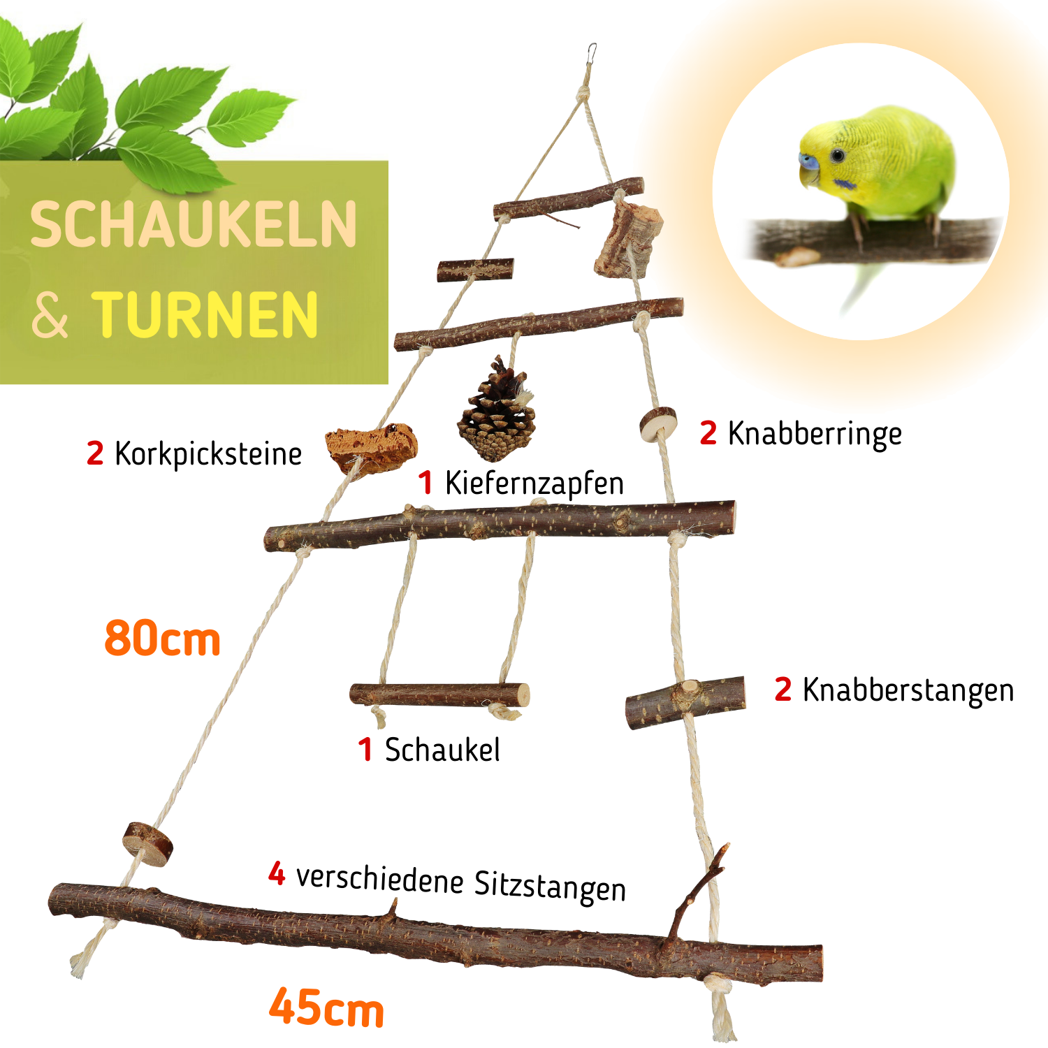 Vogelschaukel Aus Stroh Mit 3 Ringen – Kauspielzeug Für Papageien & Vögel, Naturbelassen & Handgefertigt