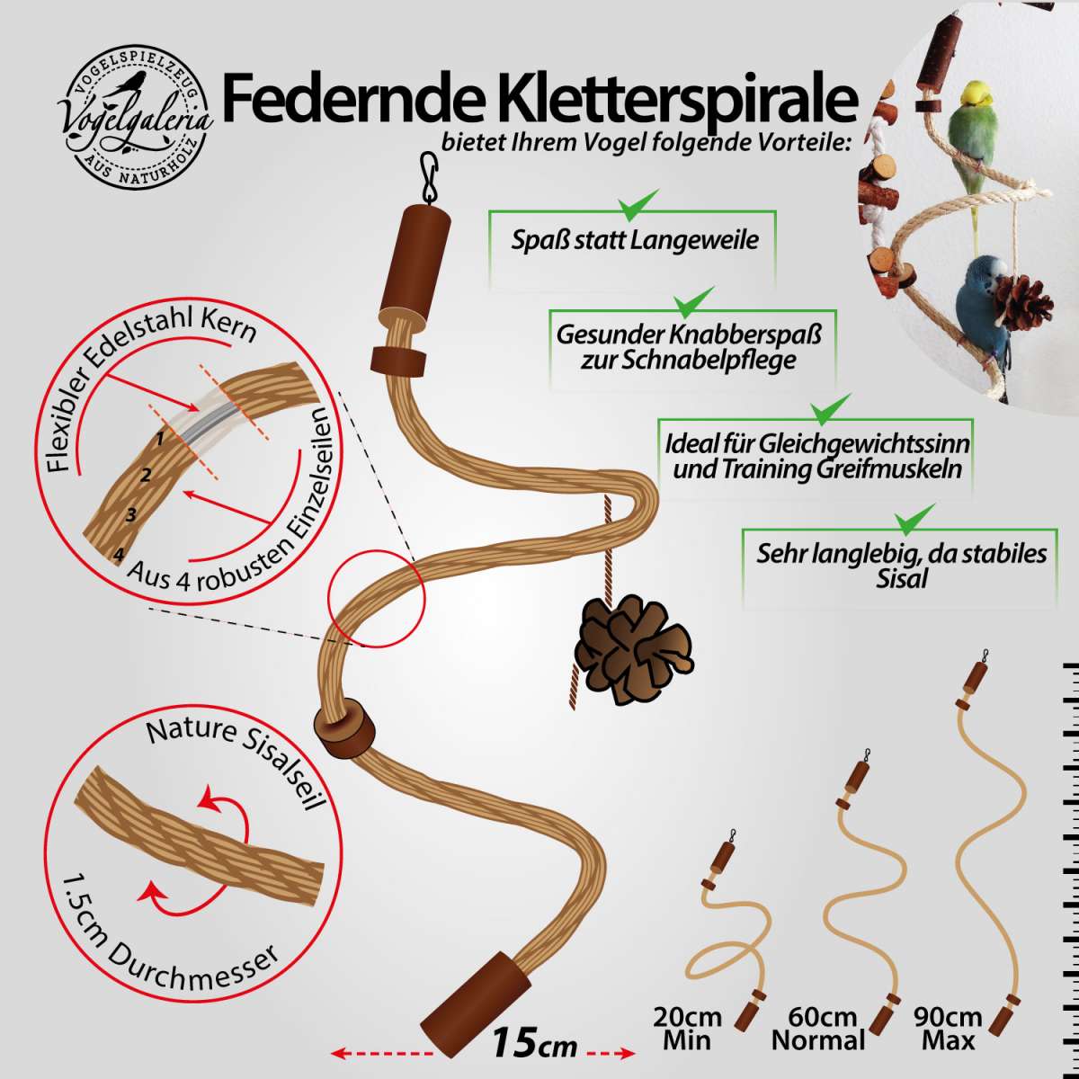 1,5 M Baumwoll-Kletterseil Für Vögel Mit Glocke – Bunt, Formbar & Sicher